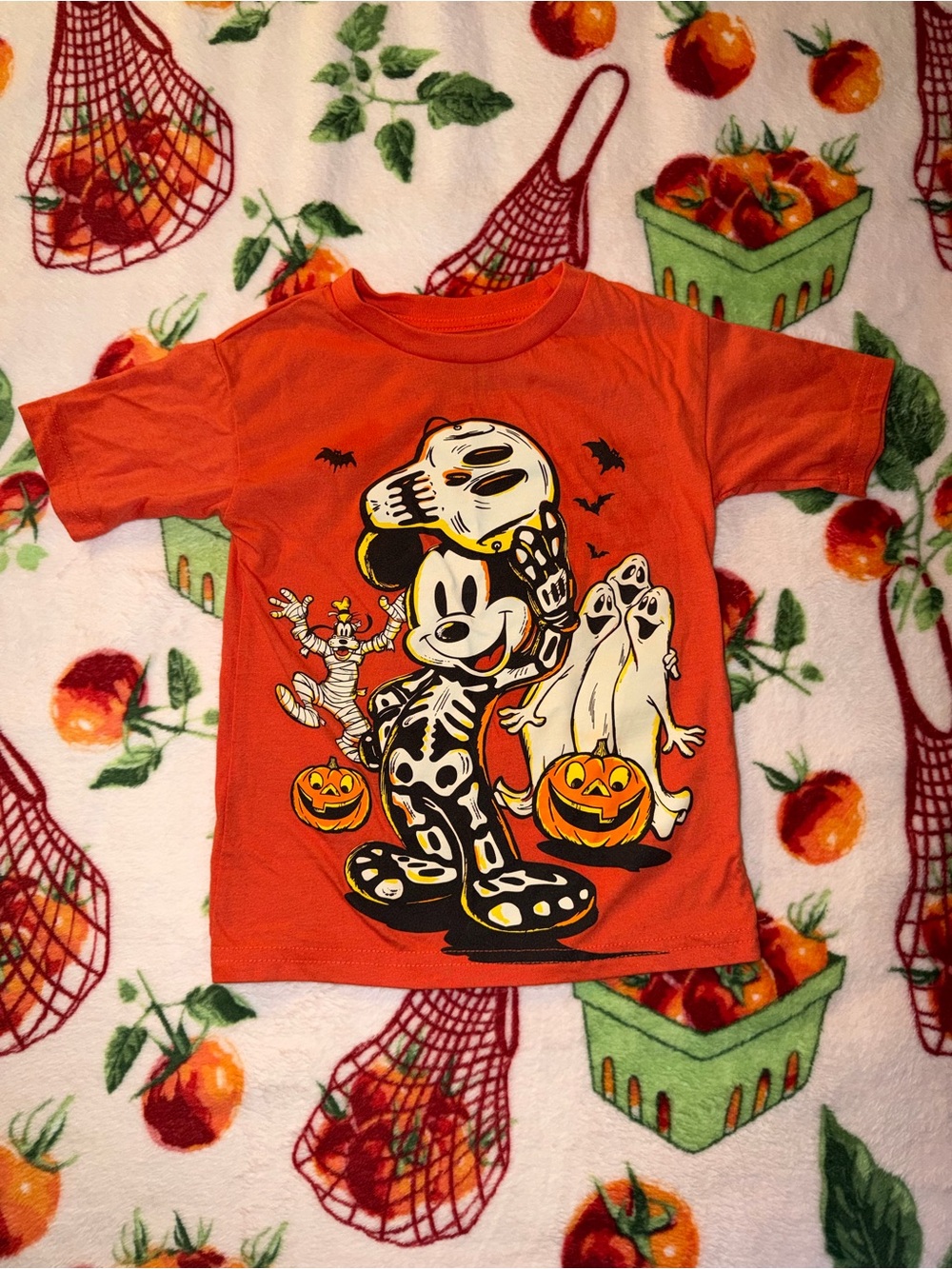 Disney Halloween Mickey Mouse Boys Short Sleeve T-Shirt Orange Kids 4-5